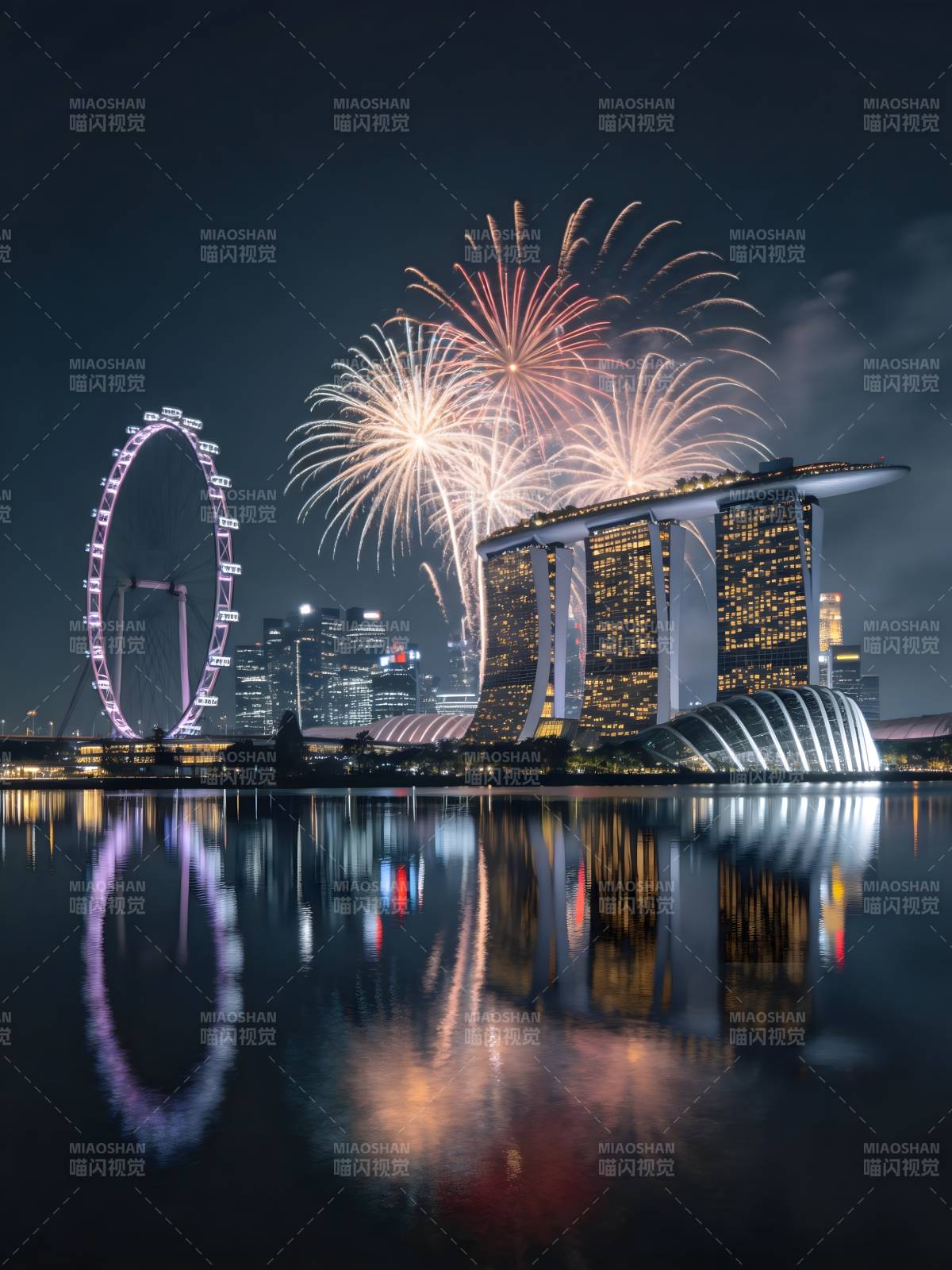 新加坡夜景烟花璀璨图片