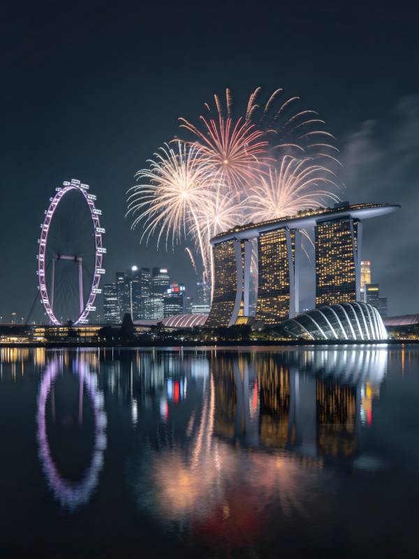 新加坡夜景烟花璀璨图片
