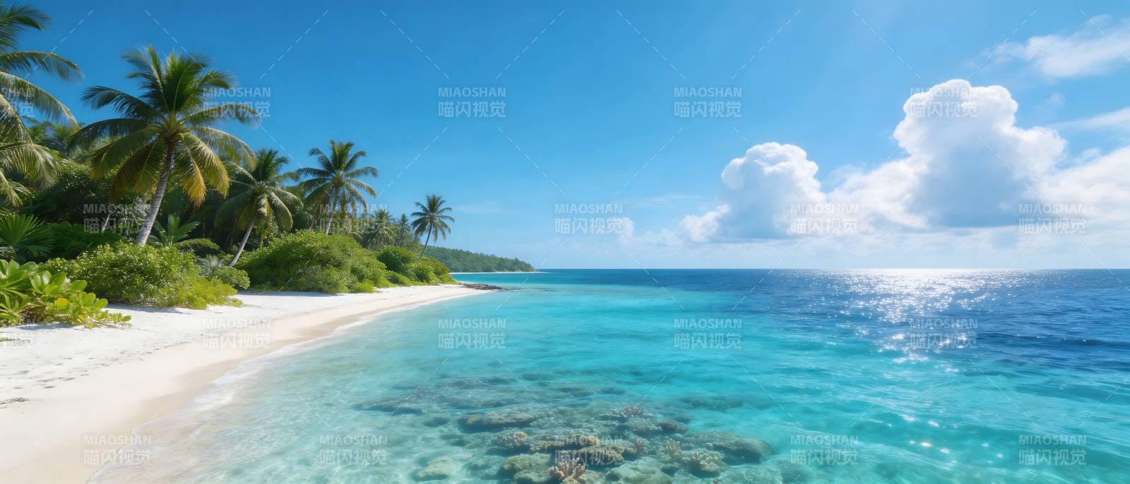 热带海滩 碧海蓝天椰影图片