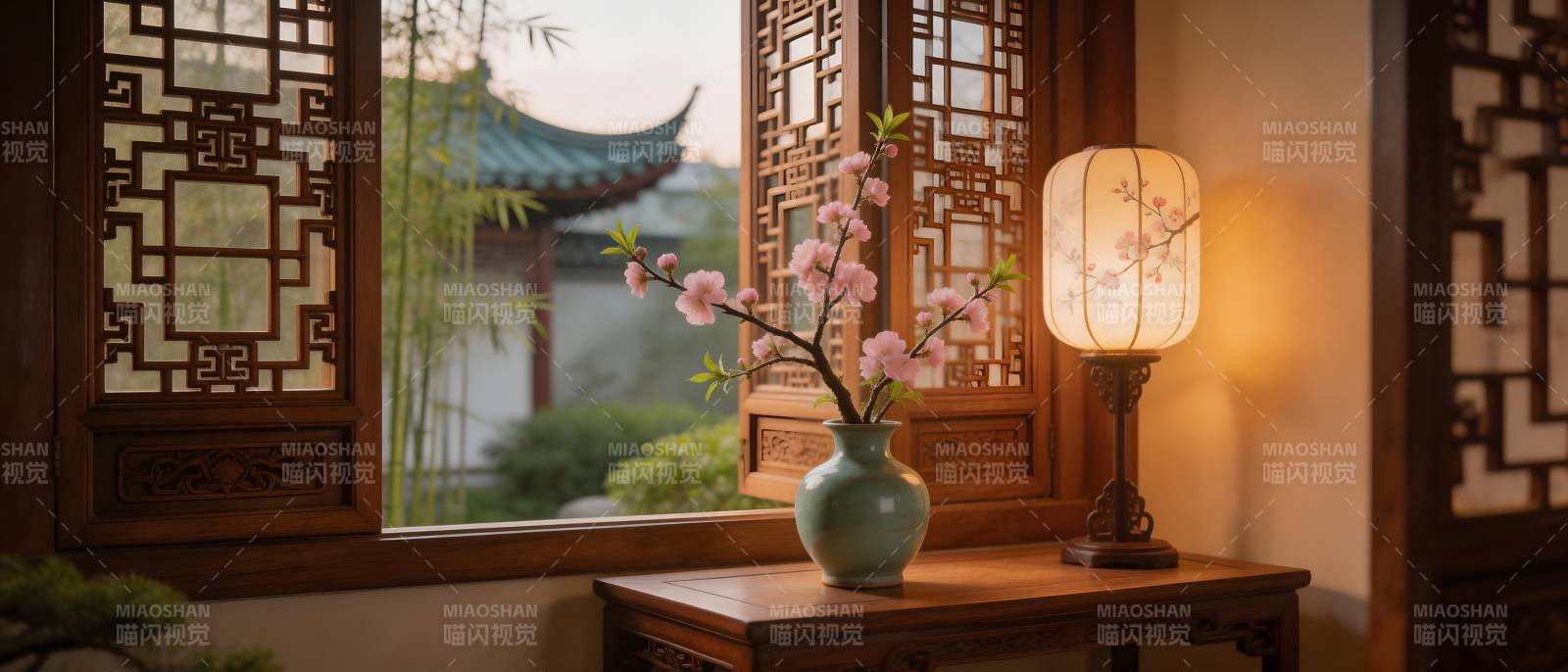 窗棂花影 古韵灯暖图片