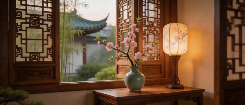 窗棂花影 古韵灯暖图片