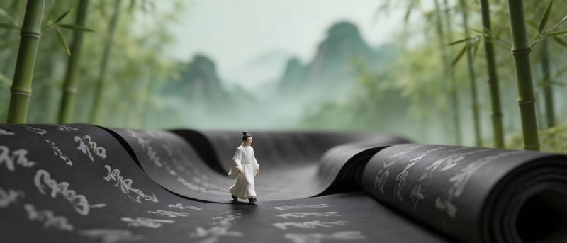 竹影墨卷 白衣人独行图片