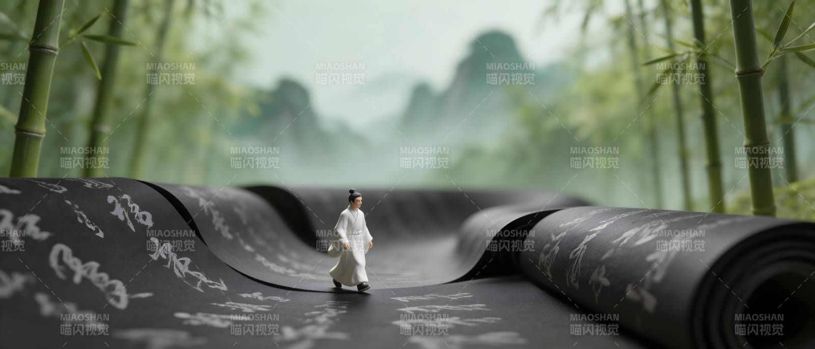 竹影墨卷 白衣人独行图片