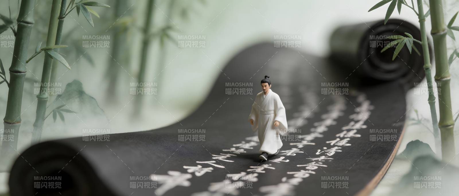 竹径书卷 古人独行图片
