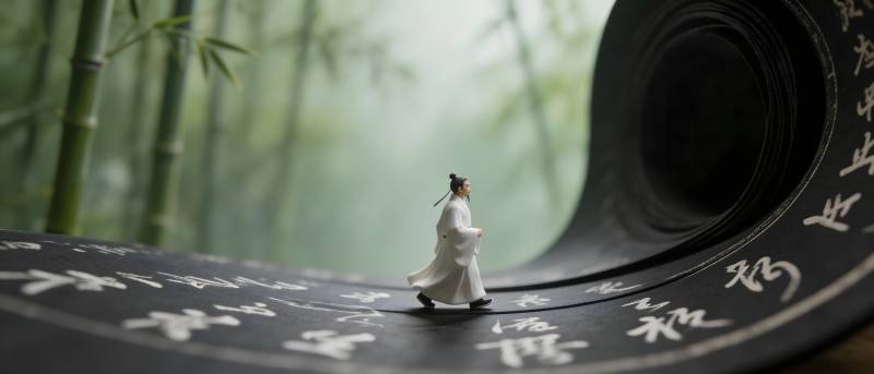 竹影书卷 白衣行者图片
