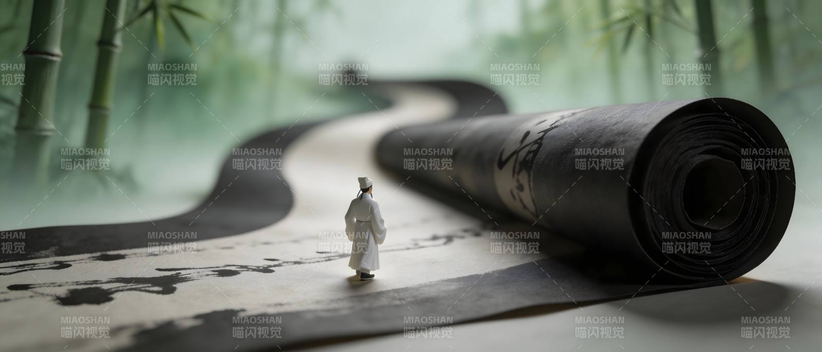 墨卷行旅 竹影伴孤身图片