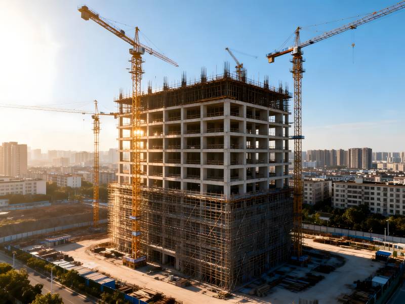 高楼建设中 塔吊林立忙施工图片