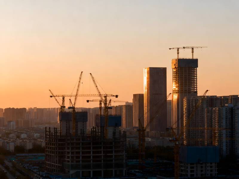夕阳下的城市建筑工地图片