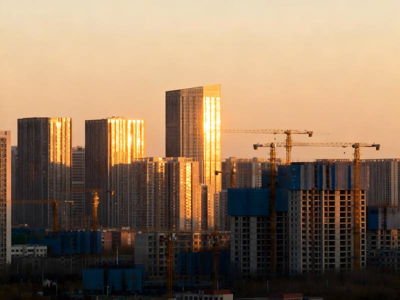 夕阳下的城市建筑群图片