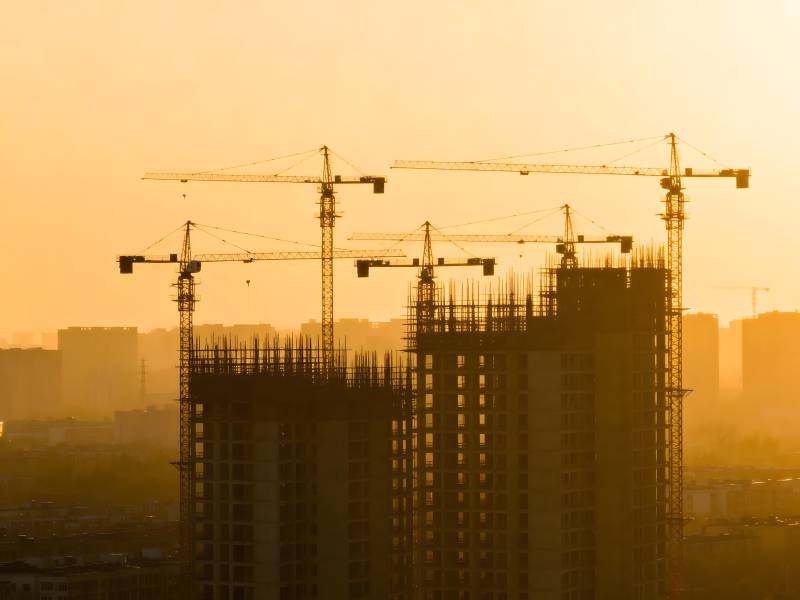 夕阳下的建筑工地剪影图片