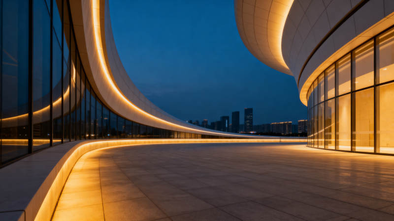 夜幕下的现代建筑曲线美图片