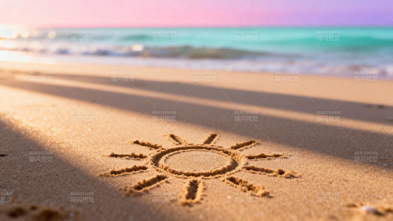 沙滩画太阳 海风轻抚梦图片