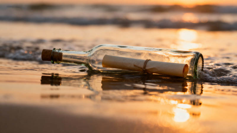 夕阳沙滩 瓶中信待启图片