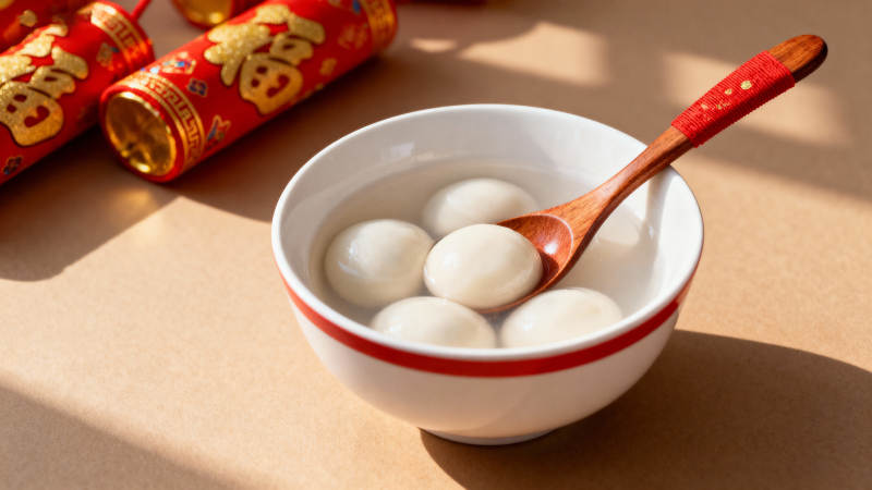 汤圆配鞭炮 年味浓又甜图片