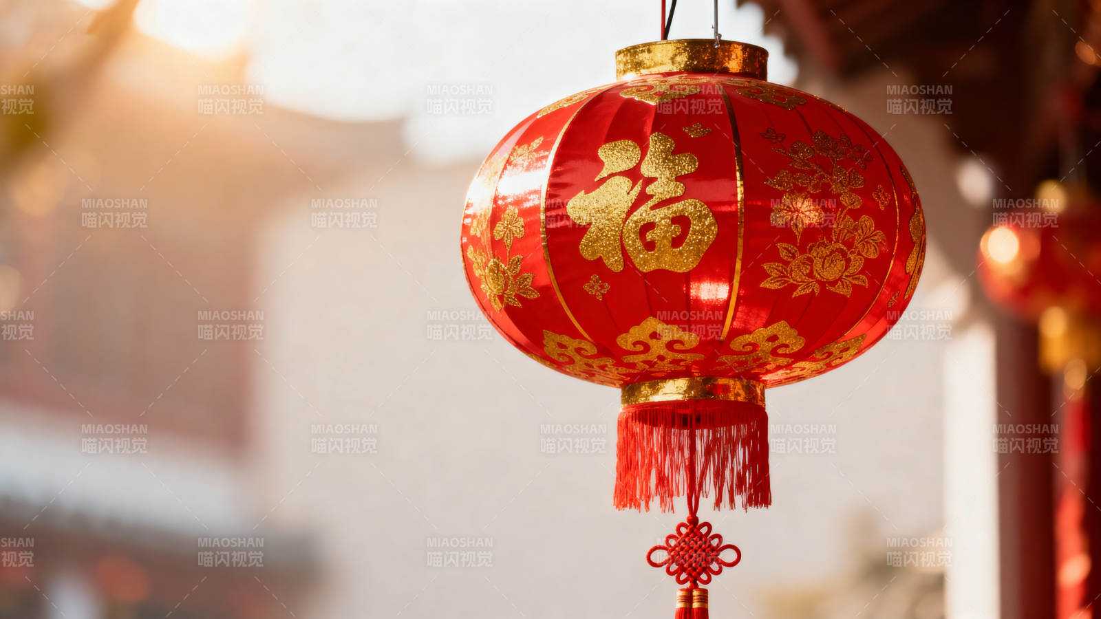 红灯笼迎新春福字高挂图片
