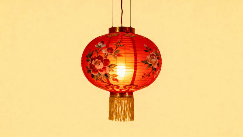 红灯笼映暖光 花影摇曳图片