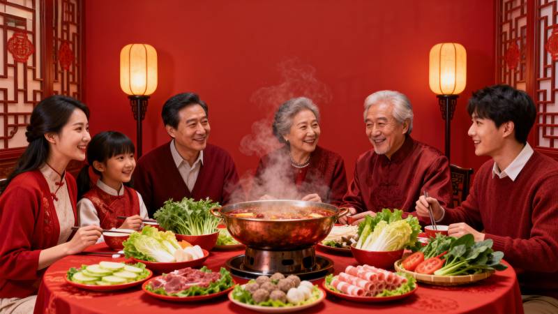 阖家团圆吃火锅图片