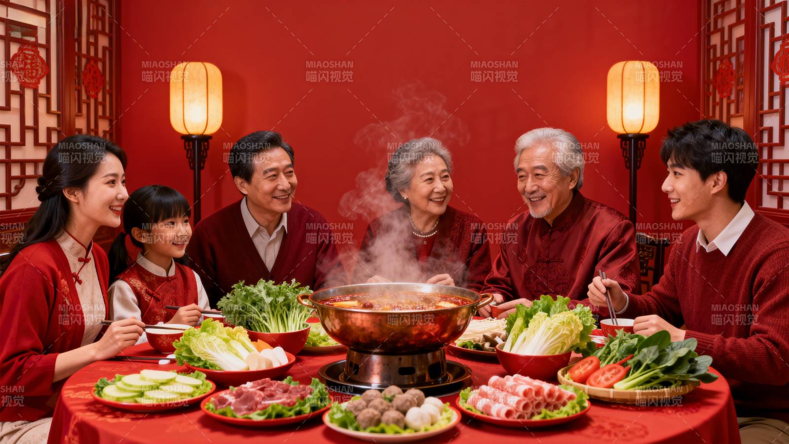 阖家团圆吃火锅图片
