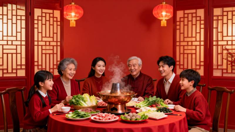 阖家团圆吃火锅迎新年图片