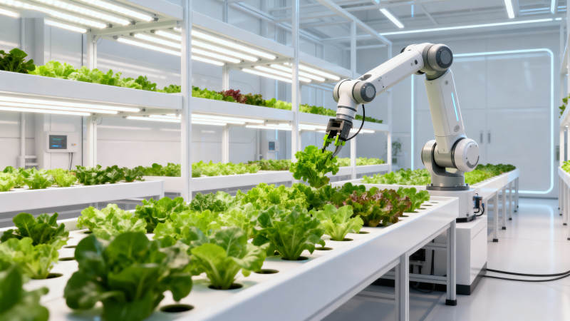 智能机器人照料垂直农场生菜图片