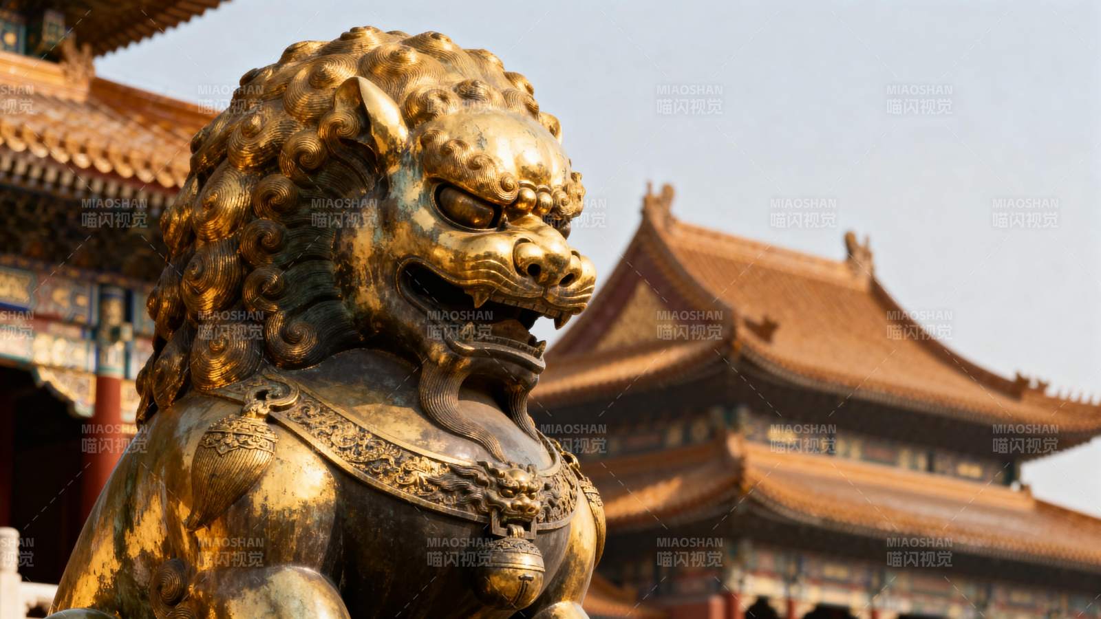 故宫金狮守门威严立图片