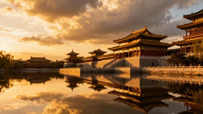 故宫夕照 金辉映水图片