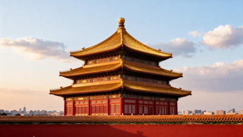 故宫角楼夕照金辉图片