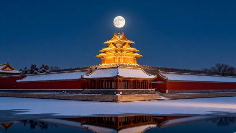 雪夜故宫月映金殿图片