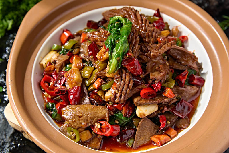 美味湘菜爆辣双椒煨大刀猪肝片图片