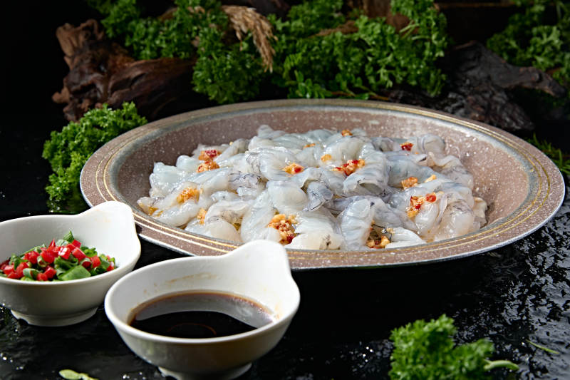 石锅装蒜蓉剁椒粉丝开背去壳虾图片
