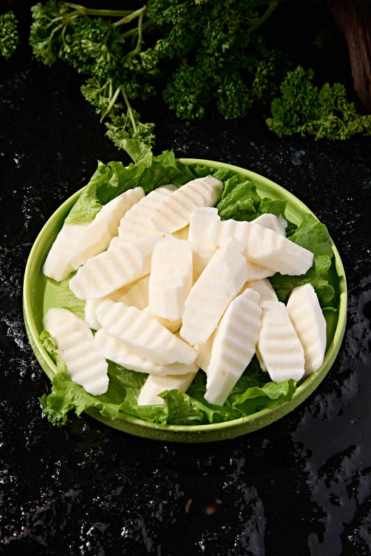 火锅涮煮根茎食材去皮波纹切铁棍山药图片