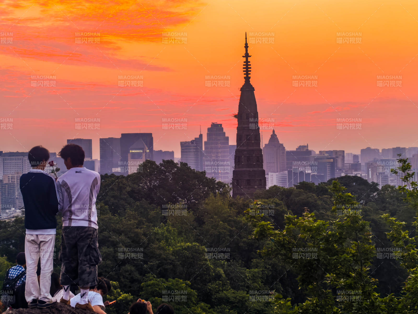 夕阳保俶塔映城景图片