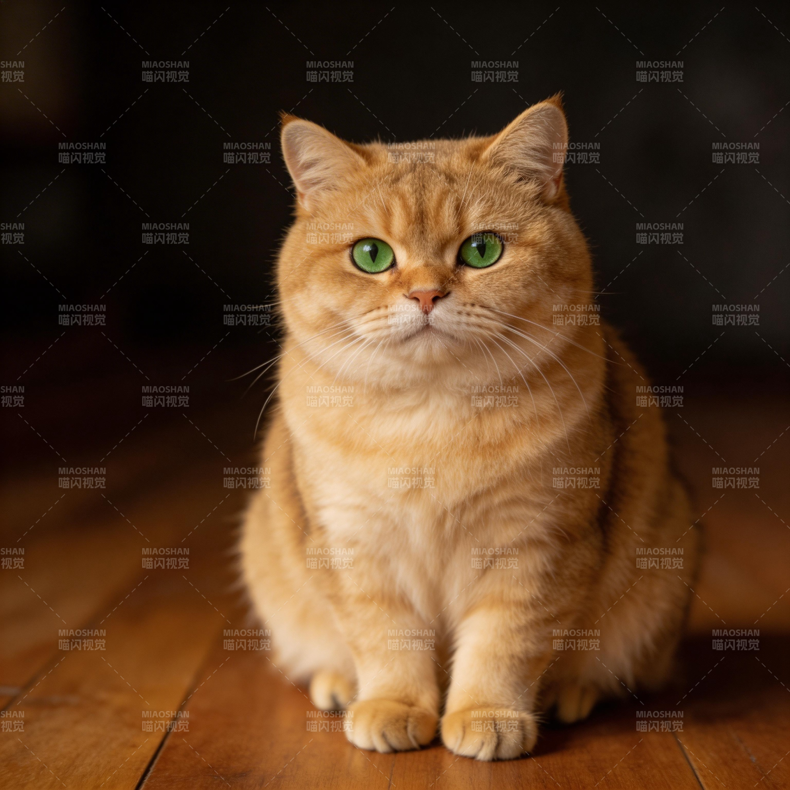 金渐层绿眼萌猫坐木地板图片
