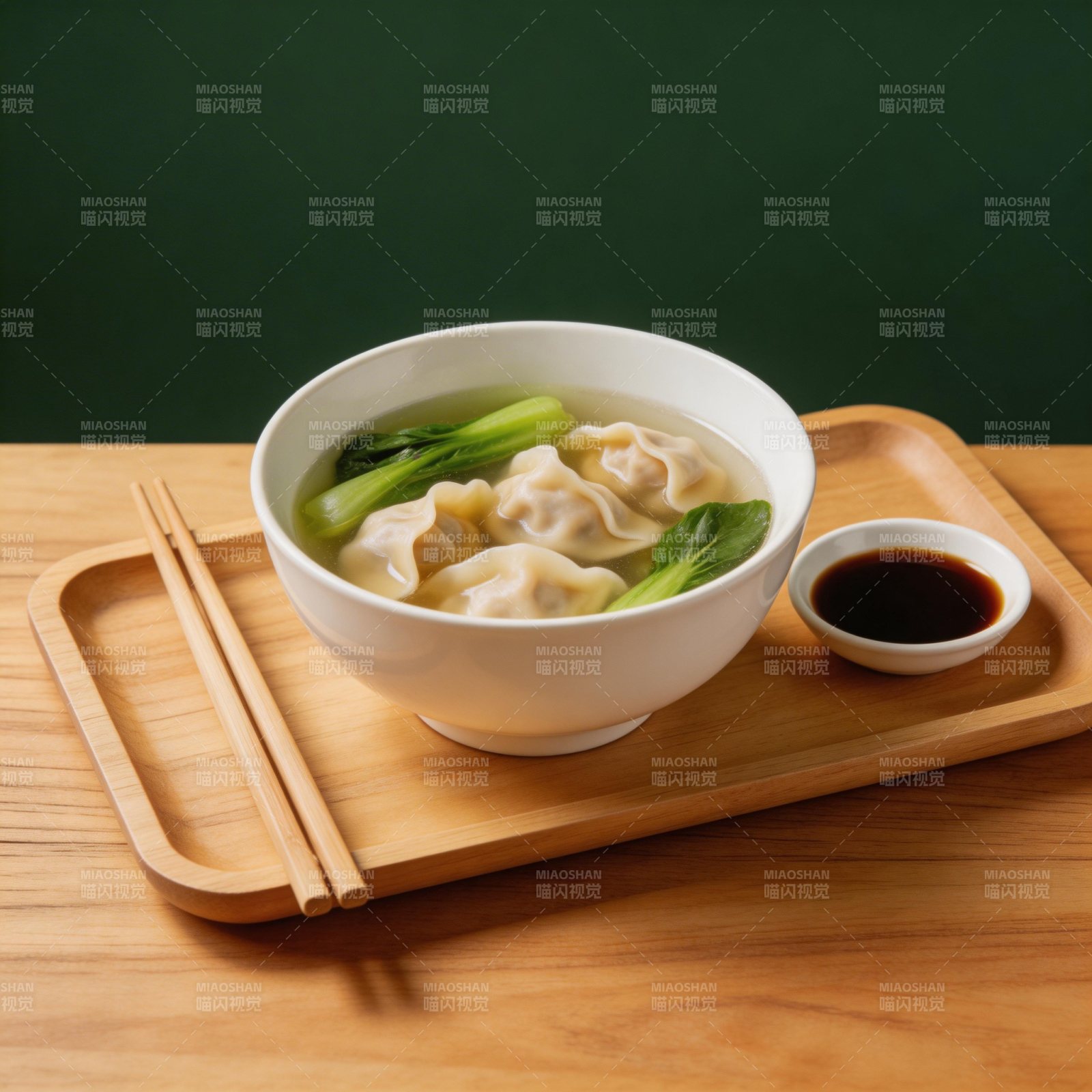 清汤馄饨配青菜蘸酱图片