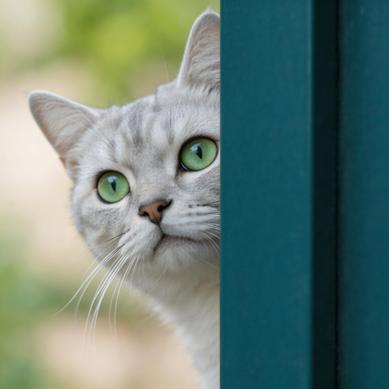 绿眼银猫 peek 门后图片