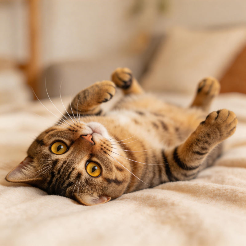 萌猫仰卧 眼神超治愈图片
