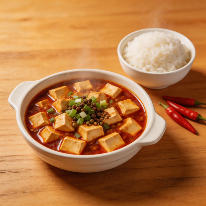 麻婆豆腐配白饭 香辣诱人图片