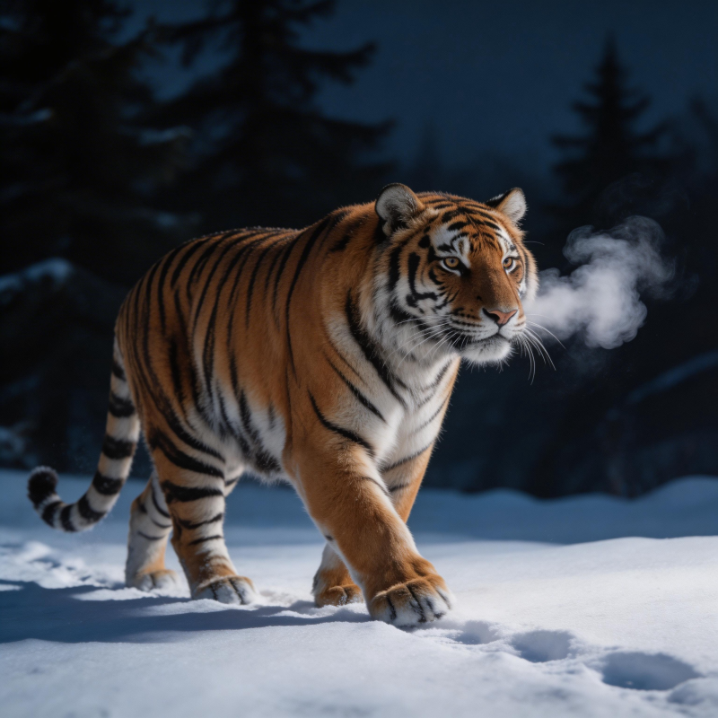 雪夜虎行 呼气成雾图片