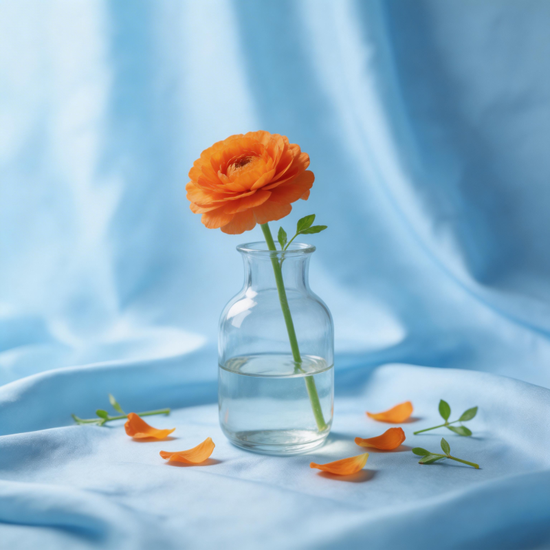橙花映蓝布 静美如诗画图片