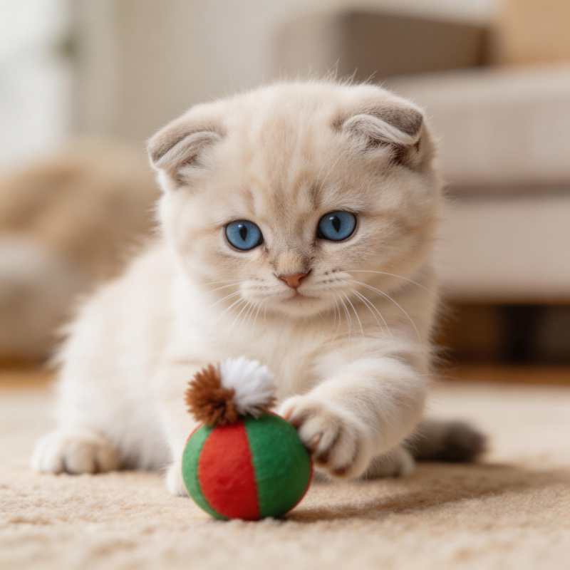 蓝眼萌猫玩彩球图片
