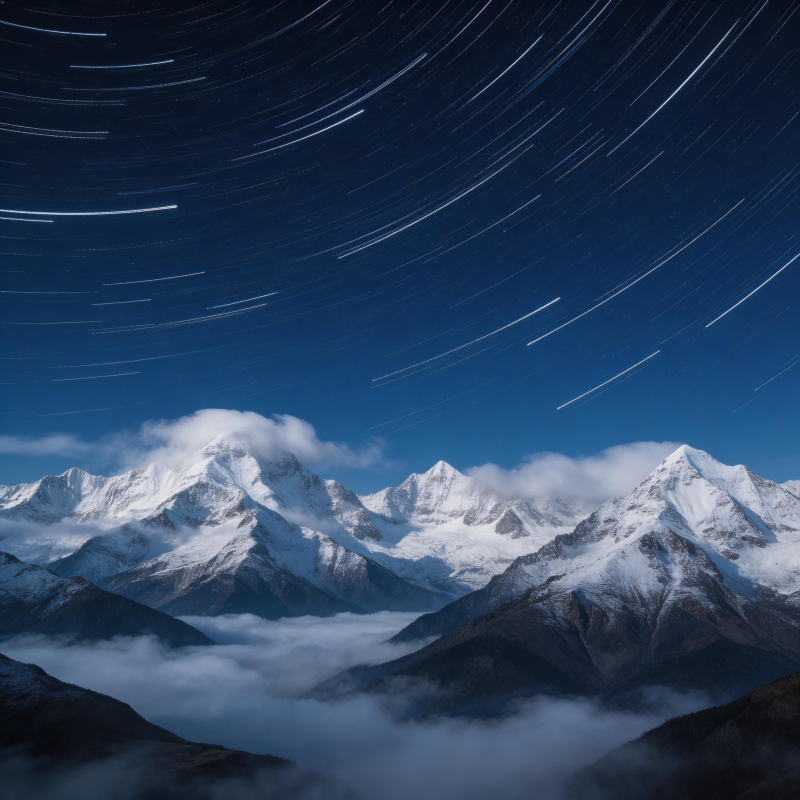 星轨掠雪山 云海卧峰峦图片