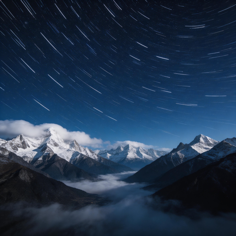 星轨雪山云海夜图片