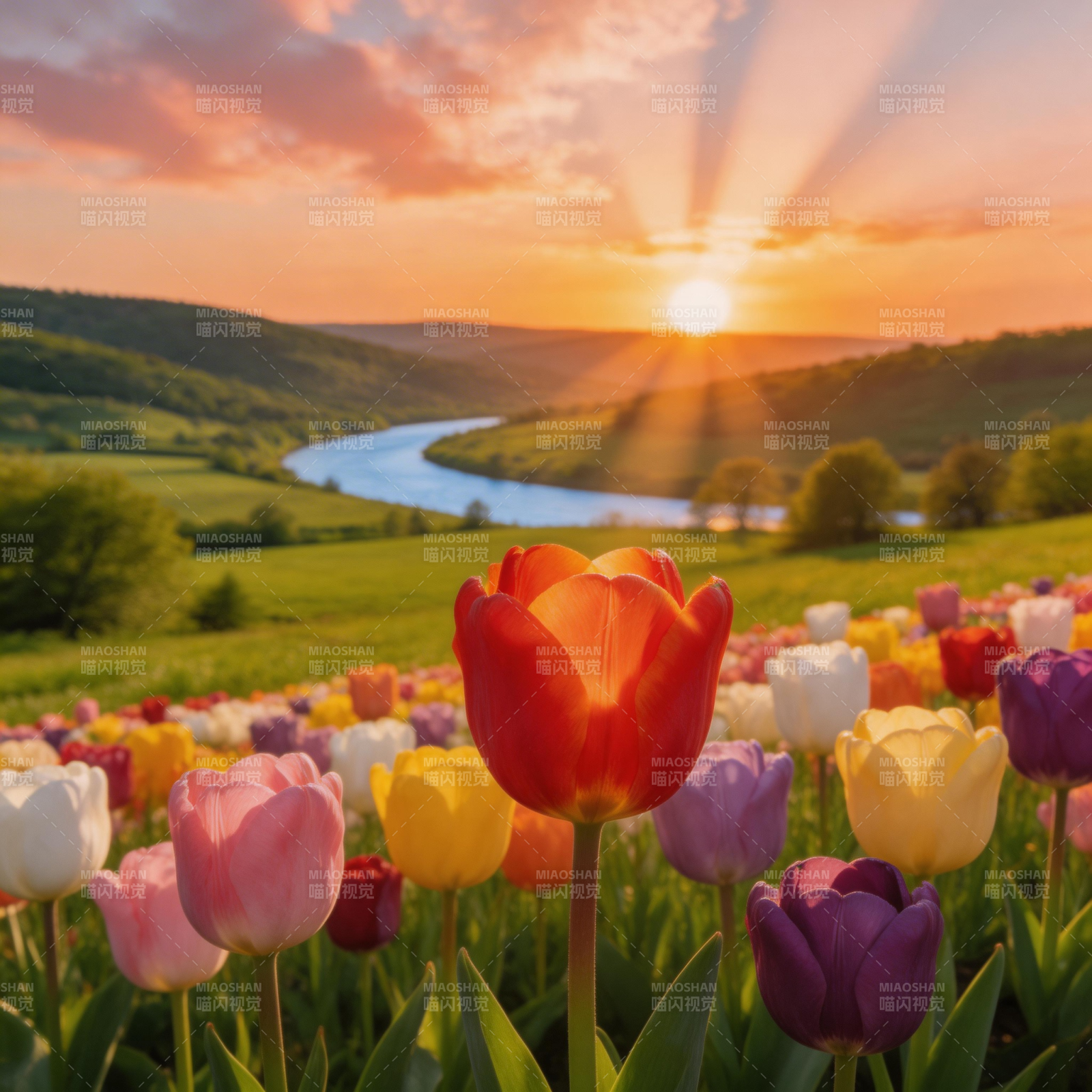 夕阳花海  tulip 盛放时图片