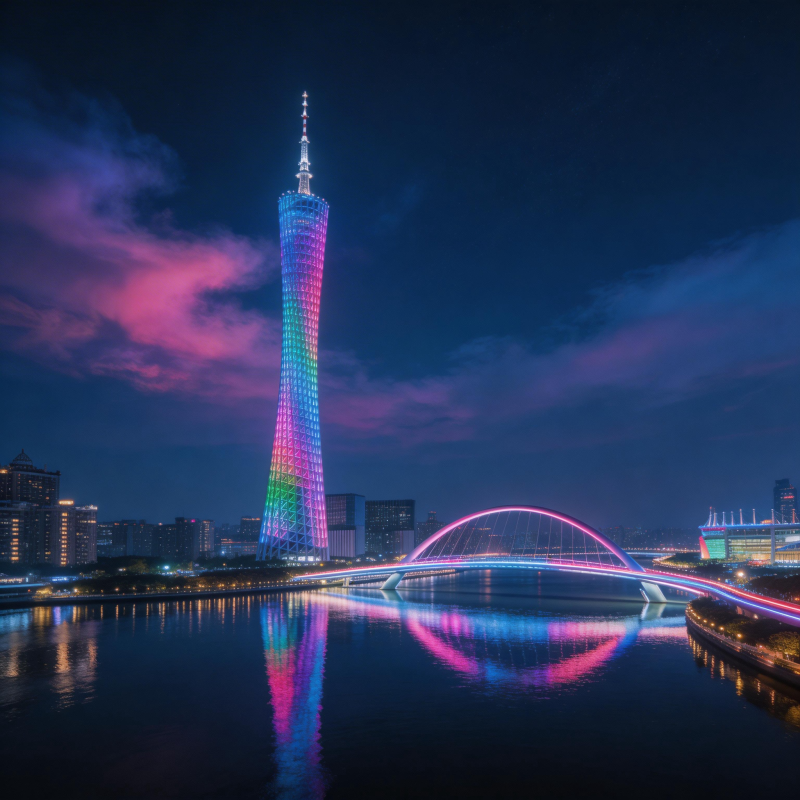 广州塔夜光璀璨映珠江图片