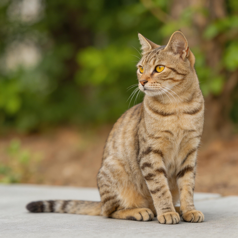 金瞳虎斑猫静坐凝望图片