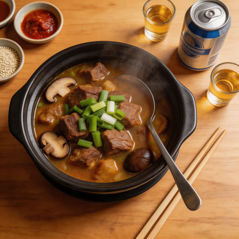 热气腾腾的牛肉蘑菇汤图片