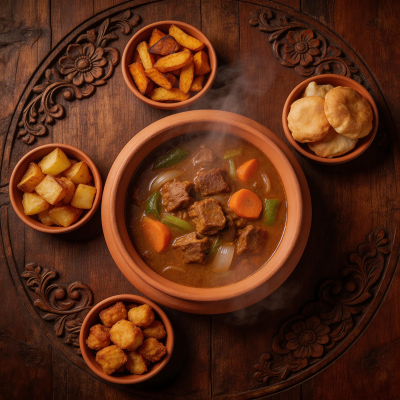 陶锅炖肉配小食 暖香四溢图片