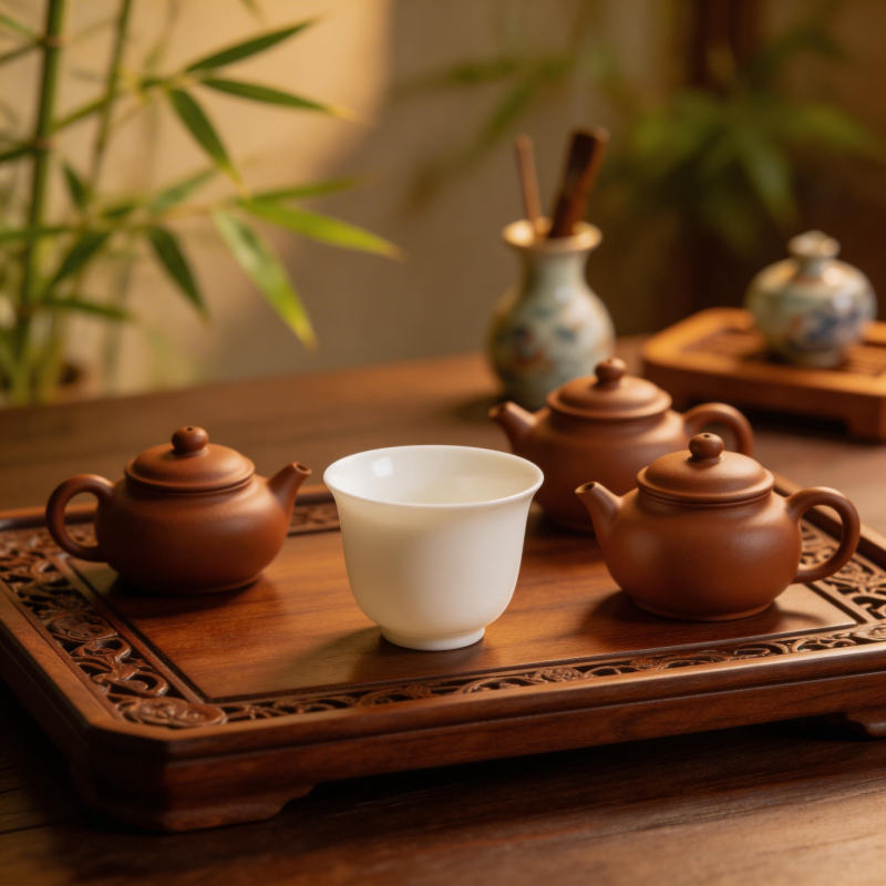 紫砂壶与白瓷杯的茶韵图片