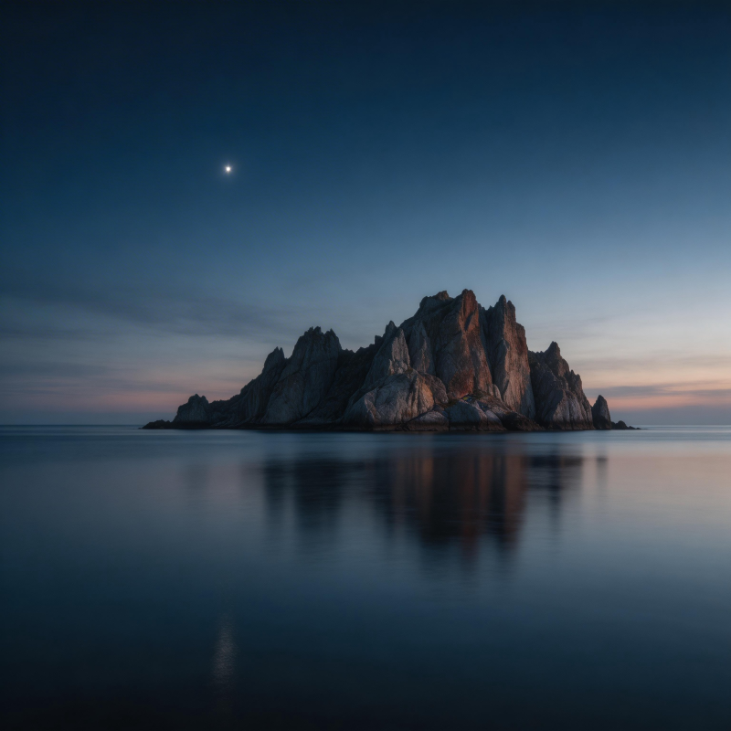 月夜孤岩 静海倒影图片
