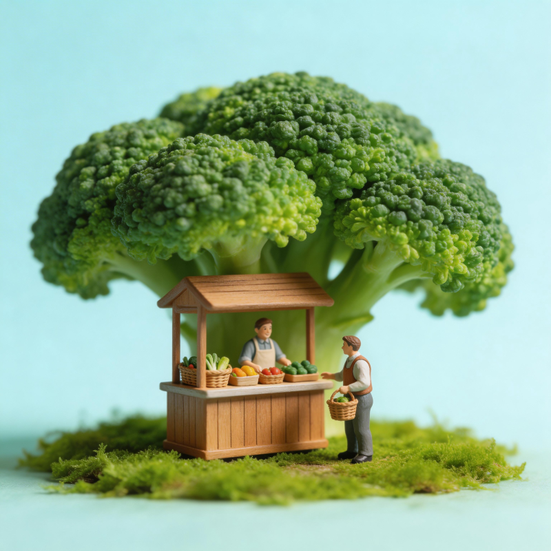 西兰花树下的小菜摊图片